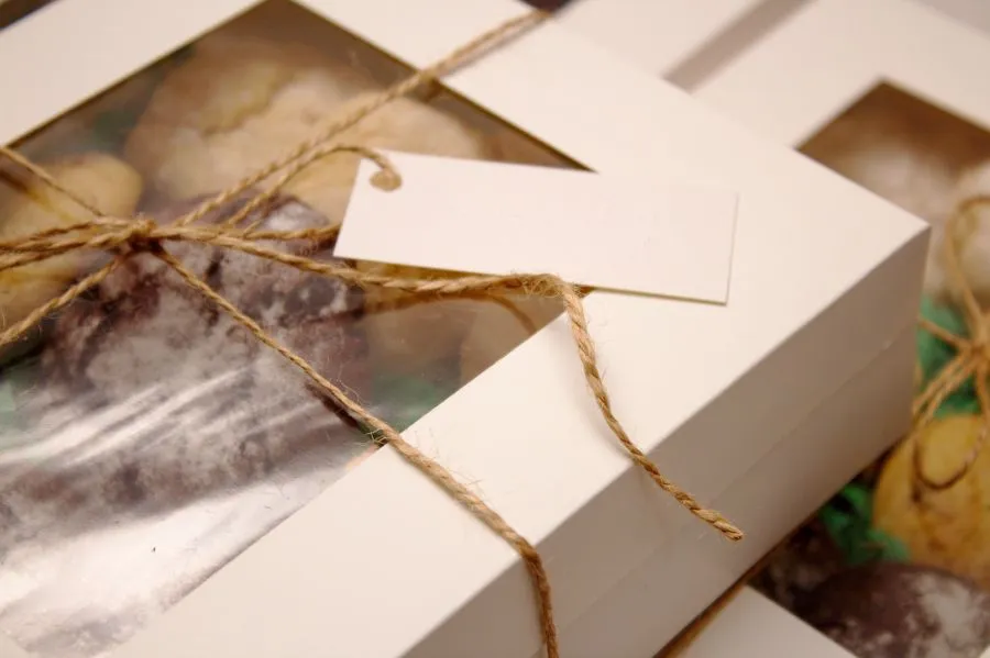 A close-up of a box with a label