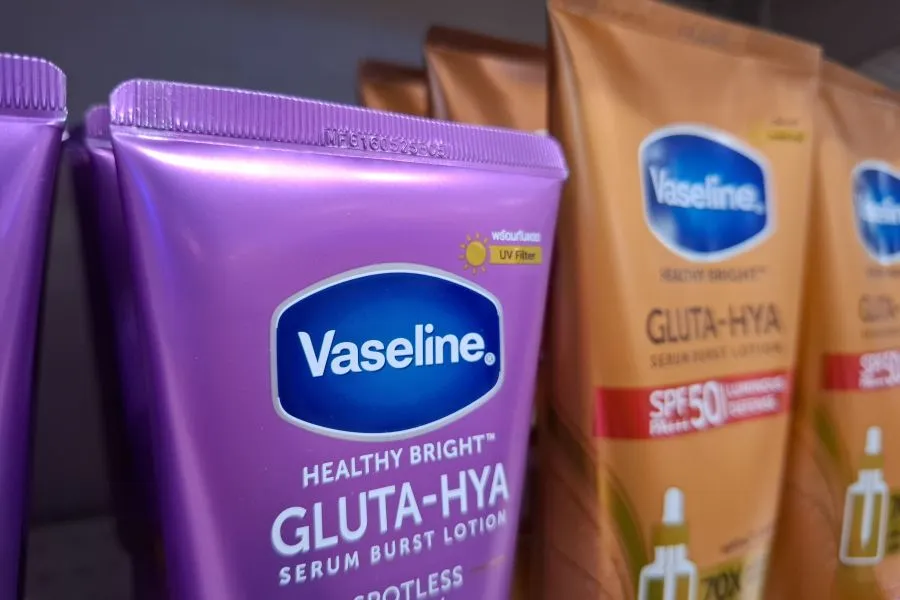 Vaseline products on a shelf.