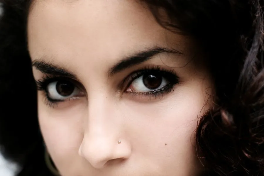 closeup of woman with kohl eye makeup
