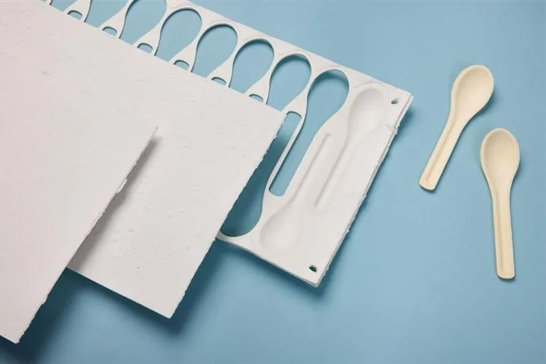 Two spoons cut out from white board