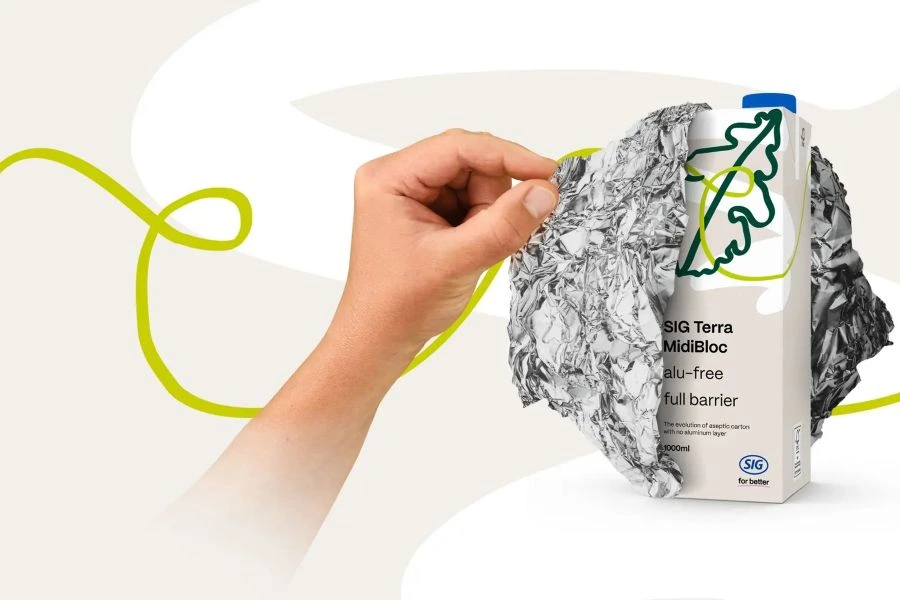 Peeling aluminum off of beverage carton.