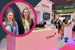 NYSCC 2026 Clariant and Lucas Meyer Cosmetics video thumbnail: Clariant trade show booth featuring product displays, attendees, and two staff members highlighted in a circular inset NYSCC 2026 Clariant and Lucas Meyer Cosmetics video thumbnail: Clariant trade show booth featuring product displays, attendees, and two staff members highlighted in a circular inset