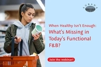 AGRANA Fruit webinar promotional graphic showing a shopper reading a label beside text about gaps in functional F&B AGRANA Fruit webinar promotional graphic showing a shopper reading a label beside text about gaps in functional F&B